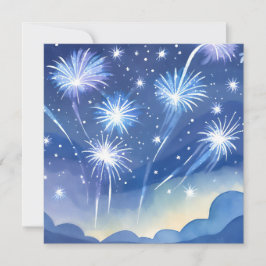 Blauwe Vuurwerk | Vieren Watercolor Kaart