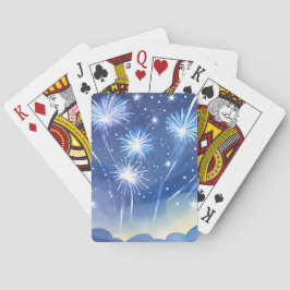 Blauwe Vuurwerk | Vuurwerk Viering Waterverf Pokerkaarten