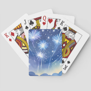 Blauwe Vuurwerk   Vuurwerk Viering Waterverf Pokerkaarten