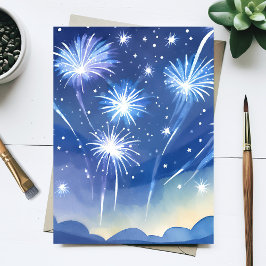 Blauwe Vuurwerk | Waterverf Schilderij Vuurwerk Vi Briefkaart