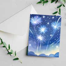 Blauwe Vuurwerk | Waterverf Schilderij Vuurwerk Vi