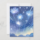 Blauwe Vuurwerk | Waterverf Vuurwerk Viering Feestdagenkaart (Voorkant)
