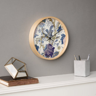 Blauwe W.Morris Patroon Muur Klok
