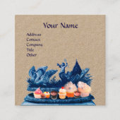 BLAUWE WAGEN VAN ZWANEN, CUPCAKES EN GEBAK Kraft Vierkante Visitekaartje (Voorkant)