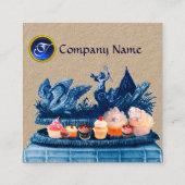 BLAUWE WAGEN VAN ZWANEN, CUPCAKES EN GEBAK Kraft Vierkante Visitekaartje (Achterkant)