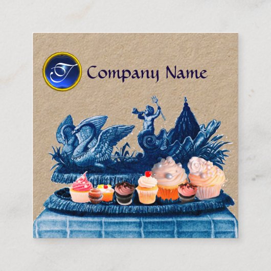 BLAUWE WAGEN VAN ZWANEN, CUPCAKES EN GEBAK Kraft Vierkante Visitekaartje (Achterkant)
