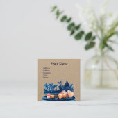 BLAUWE WAGEN VAN ZWANEN, CUPCAKES EN GEBAK Kraft Vierkante Visitekaartje (Staand voorkant)