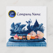 BLAUWE WAGEN VAN ZWANEN, CUPCAKES, GEBAK Witte Par Vierkante Visitekaartje (Achterkant)