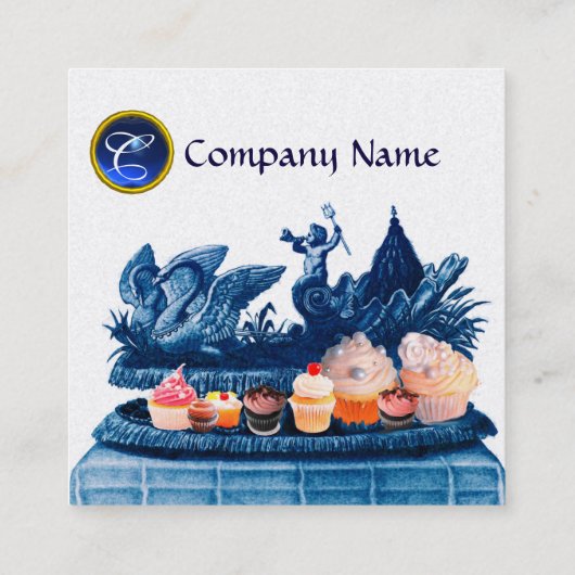 BLAUWE WAGEN VAN ZWANEN, CUPCAKES, GEBAK Witte Par Vierkante Visitekaartje (Achterkant)