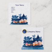 BLAUWE WAGEN VAN ZWANEN, CUPCAKES, GEBAK Witte Par Vierkante Visitekaartje (Voorkant / Achterkant)