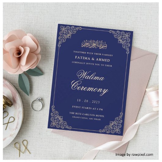 Blauwe Walima Islamitische Moslim Bruiloft Kaart