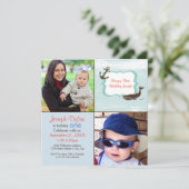 Blauwe walvis 2 Foto Kinder - Verjaardagsuitnodigi Kaart (Staand voorkant)