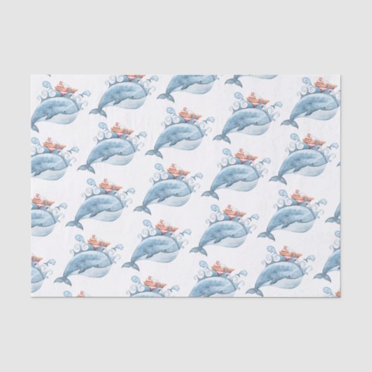 Blauwe Walvis Aquarel Tissuepapier (Voorkant)