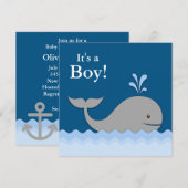Blauwe Walvis Baby Shower Kaart (Voorkant / Achterkant)