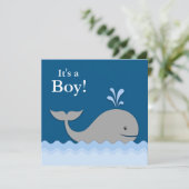 Blauwe Walvis Baby Shower Kaart (Staand voorkant)
