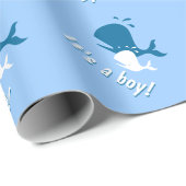 Blauwe walvis babyshower inpakpapier (Rol Hoek)