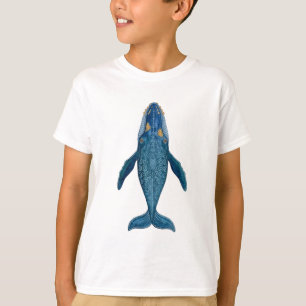 Blauwe Walvis Bovenliggend Sierlijk Geometrisch Pa T-shirt