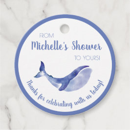 Blauwe walvis douche favor cadeaukaart bedankjes labels