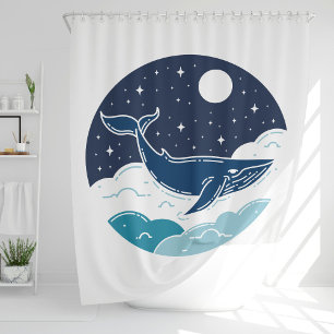 Blauwe walvis douchegordijn