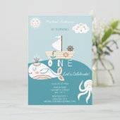 Blauwe walvis eerste uitnodiging (Staand voorkant)