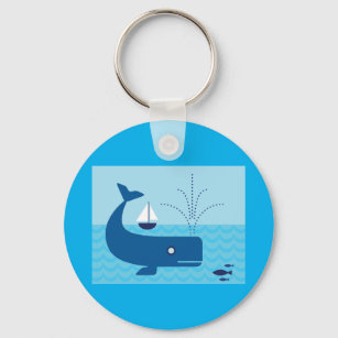 Blauwe walvis en blauwe zeilboot sleutelhanger