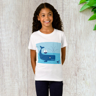 Blauwe walvis en blauwe zeilboot t-shirt