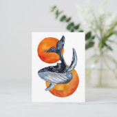 Blauwe walvis en gouden zalen briefkaart (Staand voorkant)