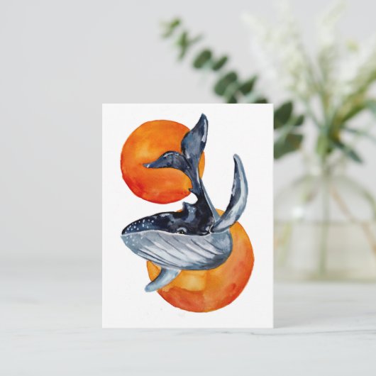 Blauwe walvis en gouden zalen briefkaart (Staand voorkant)