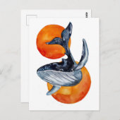 Blauwe walvis en gouden zalen briefkaart (Voorkant / Achterkant)