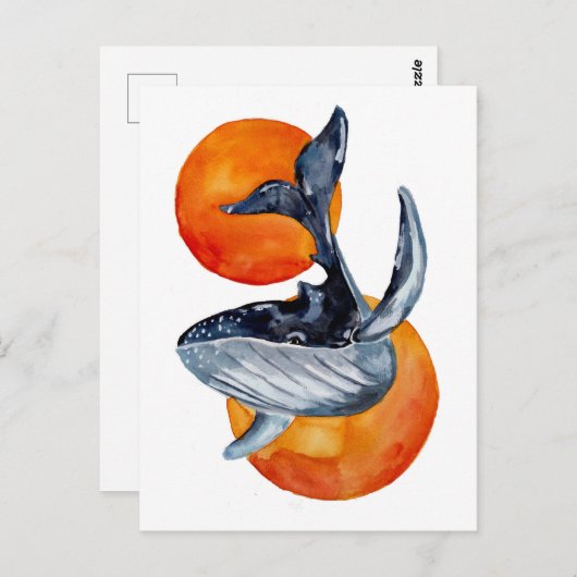 Blauwe walvis en gouden zalen briefkaart (Voorkant / Achterkant)