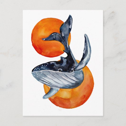 Blauwe walvis en gouden zalen briefkaart (Voorkant)