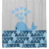 Blauwe walvis en harten douchegordijn (Voorkant)