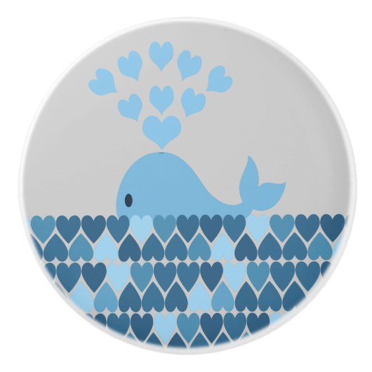 Blauwe walvis en harten keramische knop (Voorkant)