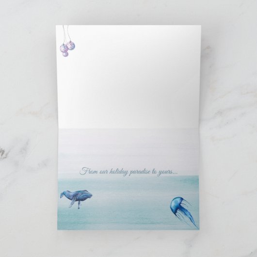 Blauwe walvis en kwallen feestdagen kaart (Binnen)