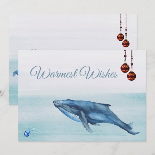 Blauwe walvis en kwallen feestdagenkaart (Voorkant / Achterkant)