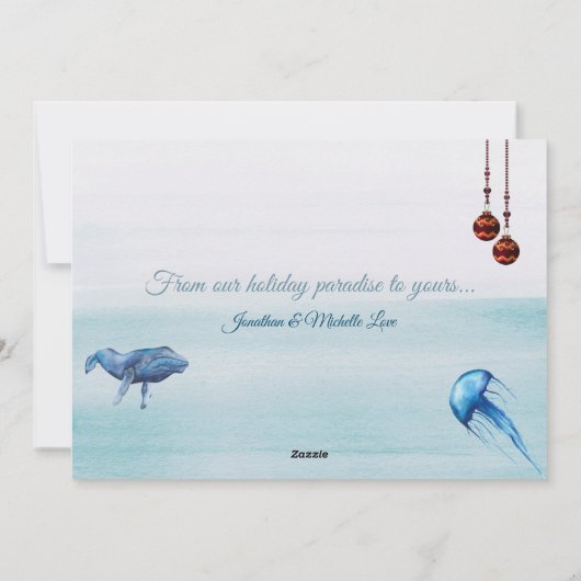 Blauwe walvis en kwallen feestdagenkaart (Achterkant)