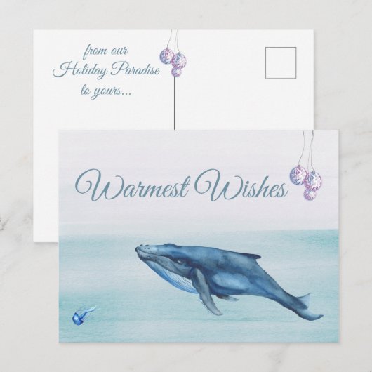Blauwe walvis en kwallen feestdagenkaart (Voorkant / Achterkant)