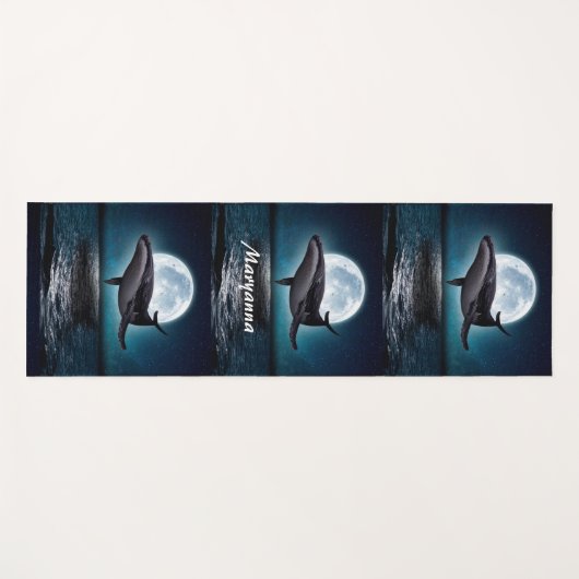 Blauwe walvis en volle maan yogamat (Voorkant (horizontaal))