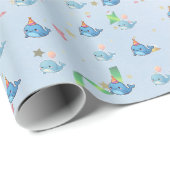 Blauwe Walvis Feestpatroon Inpakpapier (Rol Hoek)