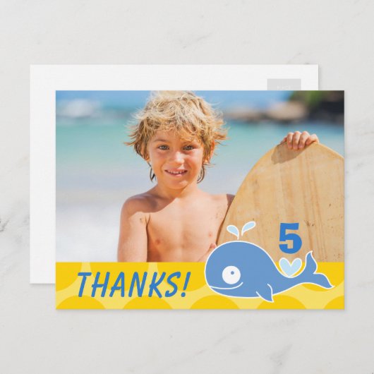 Blauwe walvis Gele Stippen Jongen Verjaardag Bedan Briefkaart (Voorkant / Achterkant)