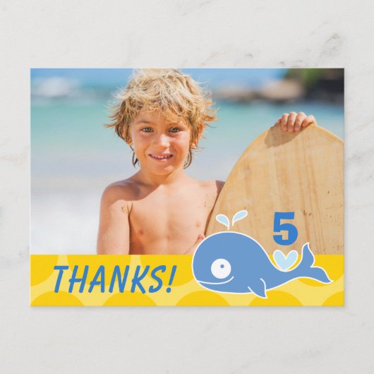 Blauwe walvis Gele Stippen Jongen Verjaardag Bedan Briefkaart (Voorkant)