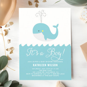 Blauwe Walvis Het is een Jongen Ocean Baby Shower Kaart