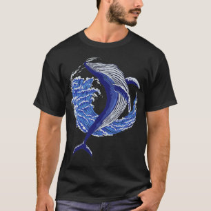 Blauwe walvis in de golven t-shirt