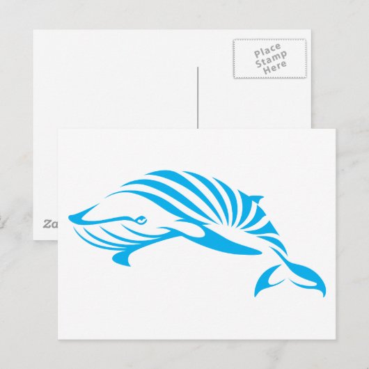 Blauwe walvis in de stijl van de Swish Drawing Sty Briefkaart (Voorkant / Achterkant)