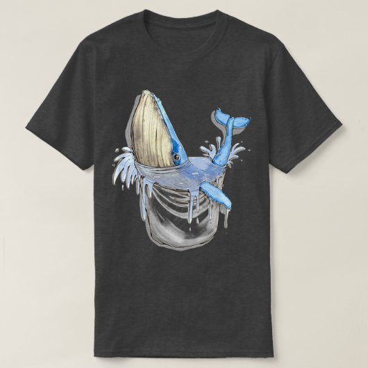 Blauwe walvis in de zak met een derholle laag t-shirt (Design voorkant)