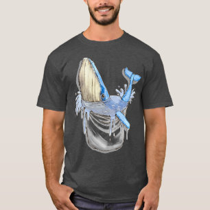 Blauwe walvis in de zak met een derholle laag t-shirt