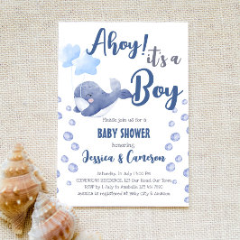 Blauwe walvis is een jongen-nautisch baby shower kaart