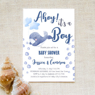 Blauwe walvis is een jongen-nautisch baby shower kaart