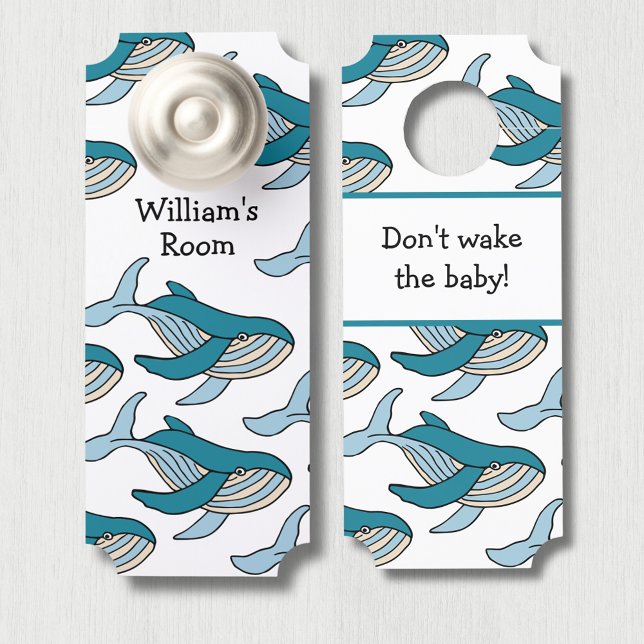 Blauwe Walvis Jongens Nursery Persoonlijk Deurhanger (Blue whale personalized boys bedroom, baby boy nursery, door hanger.  Don't wake the baby!)