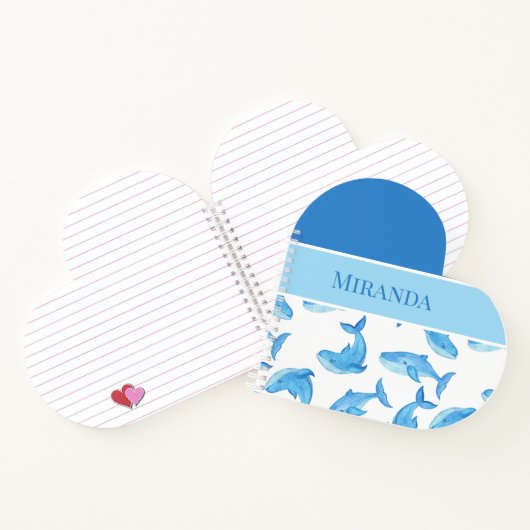 Blauwe walvis Jouw naam Ocean Zee Life Heart Shape Notitieboek (Binnen)